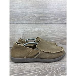 Crocs Santa Cruz Khaki Brown Canvas Men’s Sz 13 Slip On Comfort Loafer Boat Shoe